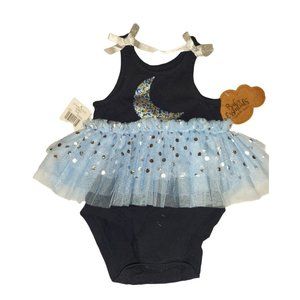 Black Leotard with Glittery Blue Tutu and Silvery Moon NWT